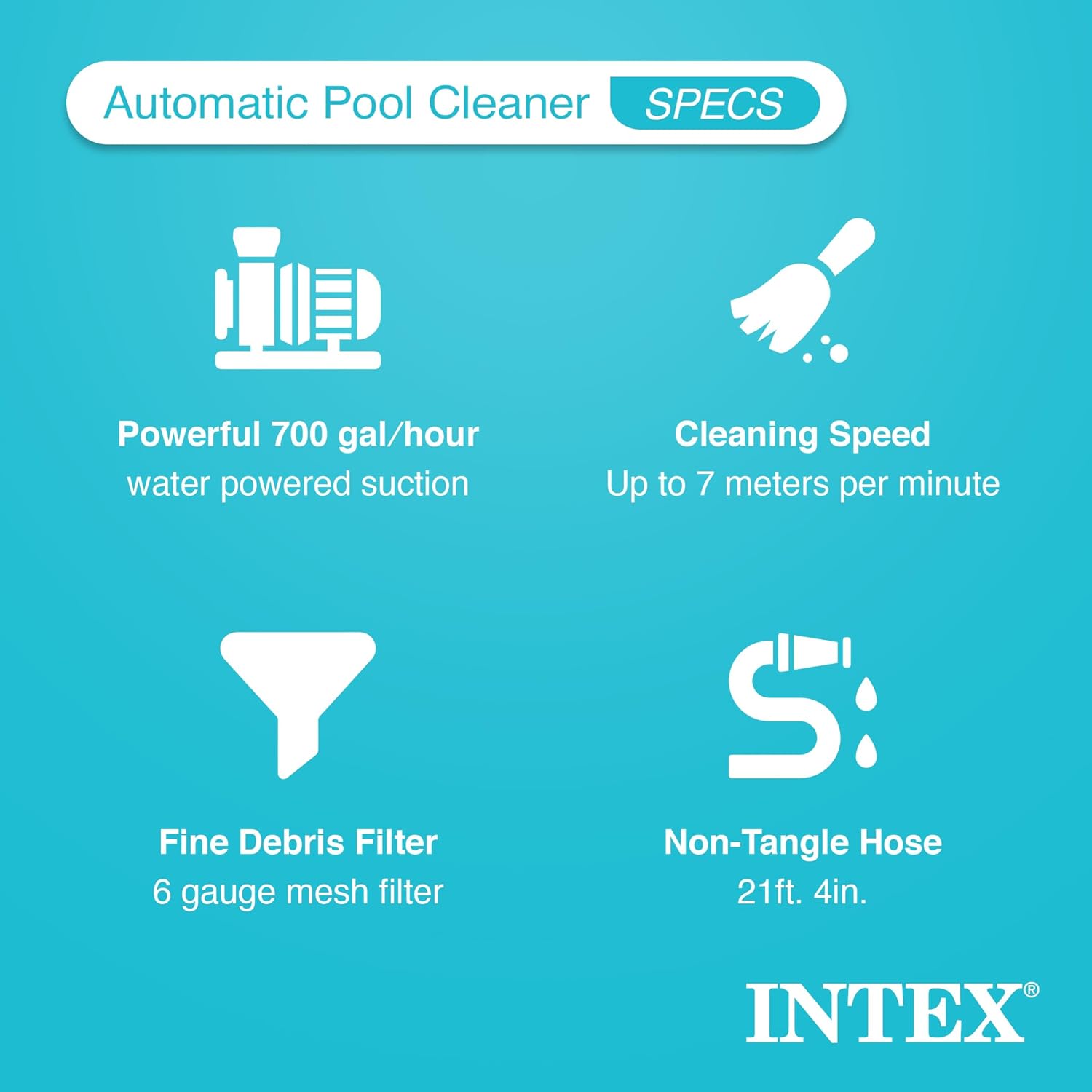INTEX Deluxe Pressure-Side Above Ground Automatic Pool Cleaner Vacuum - For Bigger Pools – Cleans Pool Floors and Walls – Removes Debris – Removable Filter Tray – 21ft Tangle Free Hose