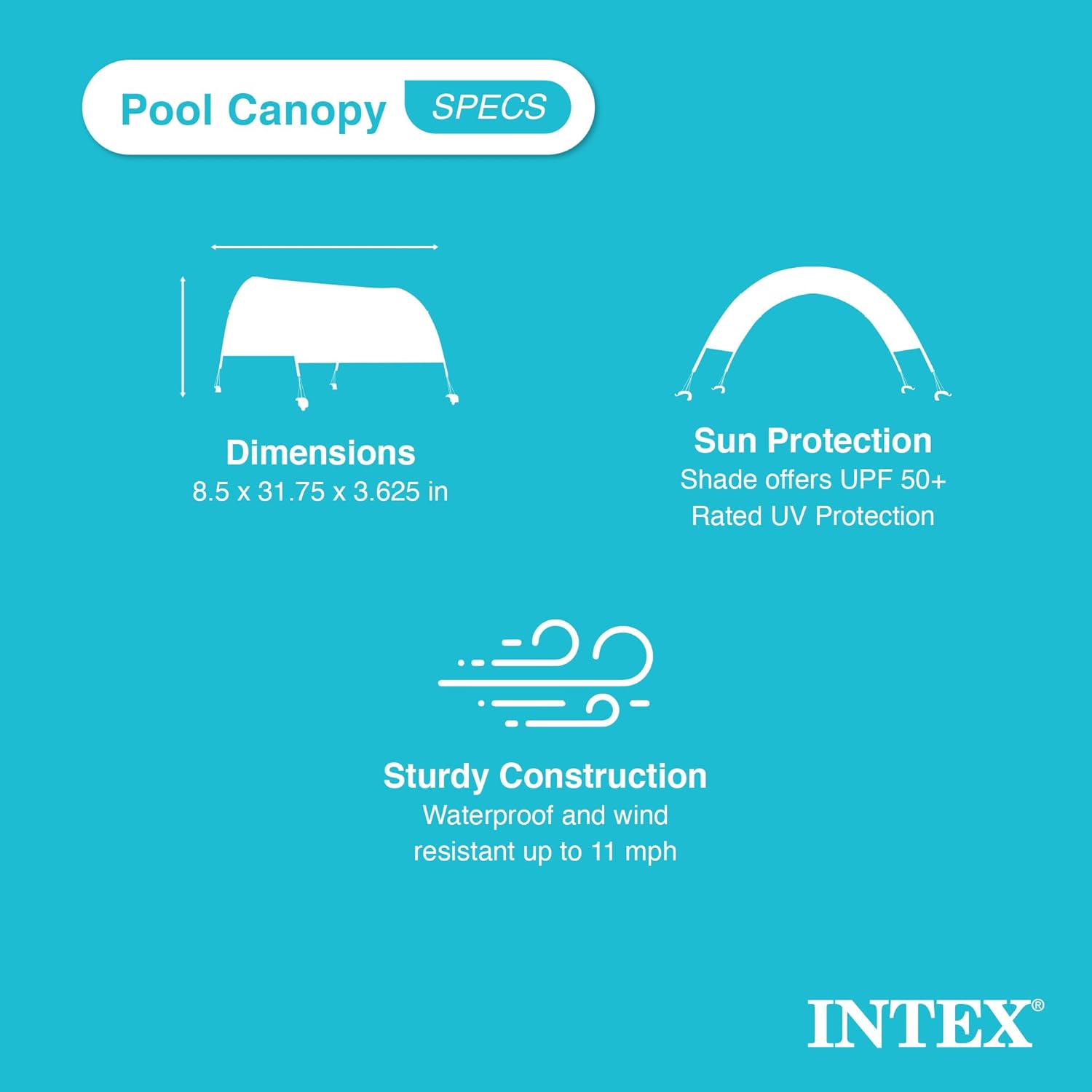 Intex 28054E Protective UPF 50 Plus Easy to Install Waterproof Canopy Cover for 9 Foot or Smaller Rectangular Swimming Pools, Grey