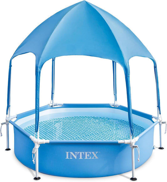 INTEX 28209EP Canopy Metal Frame Above Ground Swimming Pool: 6ft x 15in – Built-in Canopy Sprayer – Puncture-Resistant Material – Easy Assemble – 185 Gallon Capacity