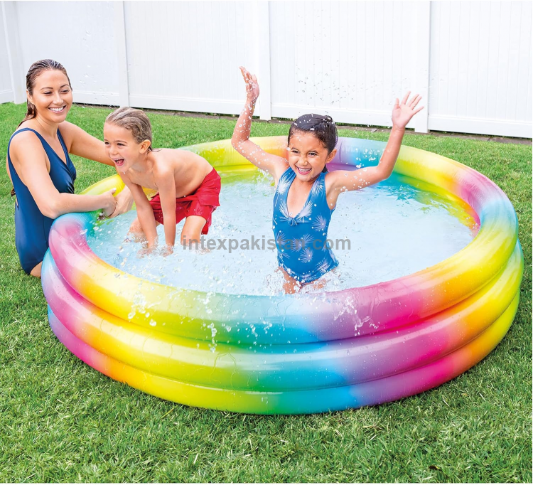 INTEX Rainbow Ombre (66"x15") 3 Ring Circular Baby Pool Ages 2+ Years