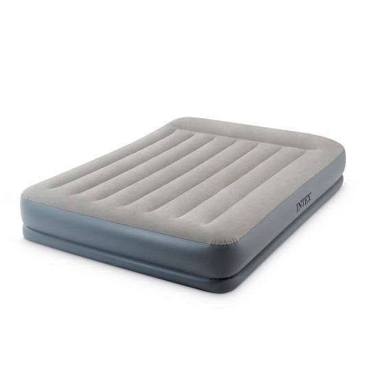 Intex Air Bed (60" x 80" x 12") Queen Size Pillow Rest Mid-Rise Dura Beam Standard With Fiber-Tech™️Technology Bulit-in Electric Pump