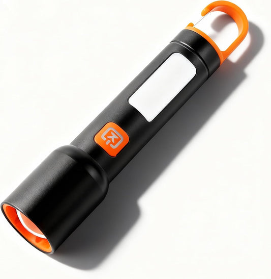 GlowBase Aluminum Alloy Rechargeable Torch Light, 1000 Lumens Torch Light with 6 Light Modes with White & Warm Light Mode, Telescoping Zoom, Waterproof Type-C,for Camping, Hiking & Farming 2KM Range