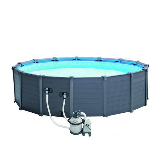 INTEX Graphite Gray Panel Pool ( 15'8" x 49" ) With Sand Filter Pump, Safety Ladder, Ground Cloth